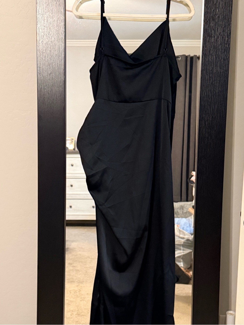 SHEIN Black Satin Maxi Slip Dress with Spaghetti Straps